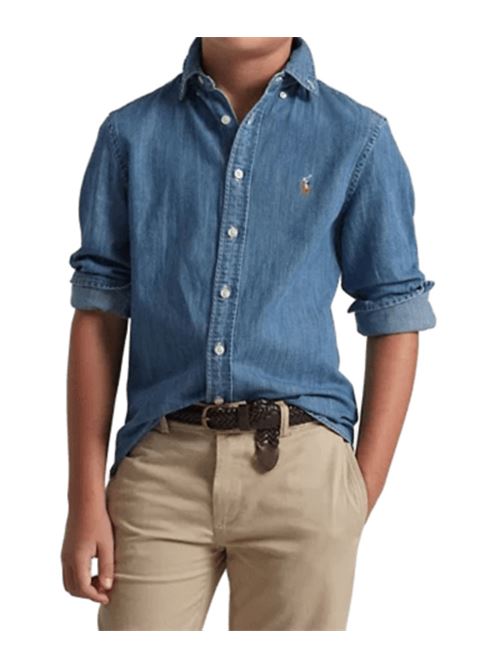 Camicia da bambino in denim di puro cotone, colore blu scuro. POLO RALPH LAUREN | 323713843001